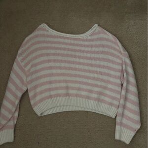 Edikted Pink and White Striped Off-the-Shoulder Sweater